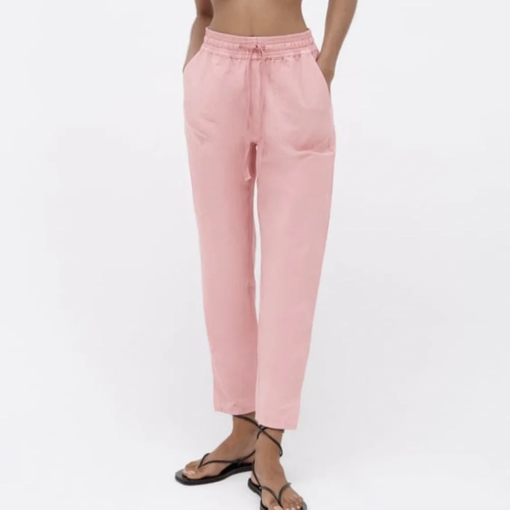 NWT Zara Pink Linen High Rise Jogger Pants Size 4